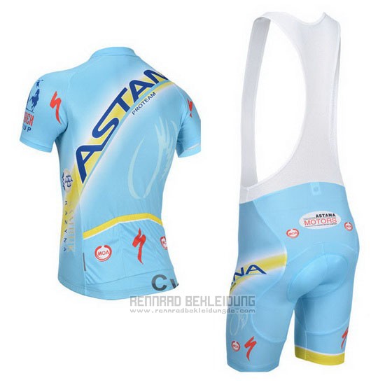 2014 Fahrradbekleidung Astana Hellblau Trikot Kurzarm und Tragerhose